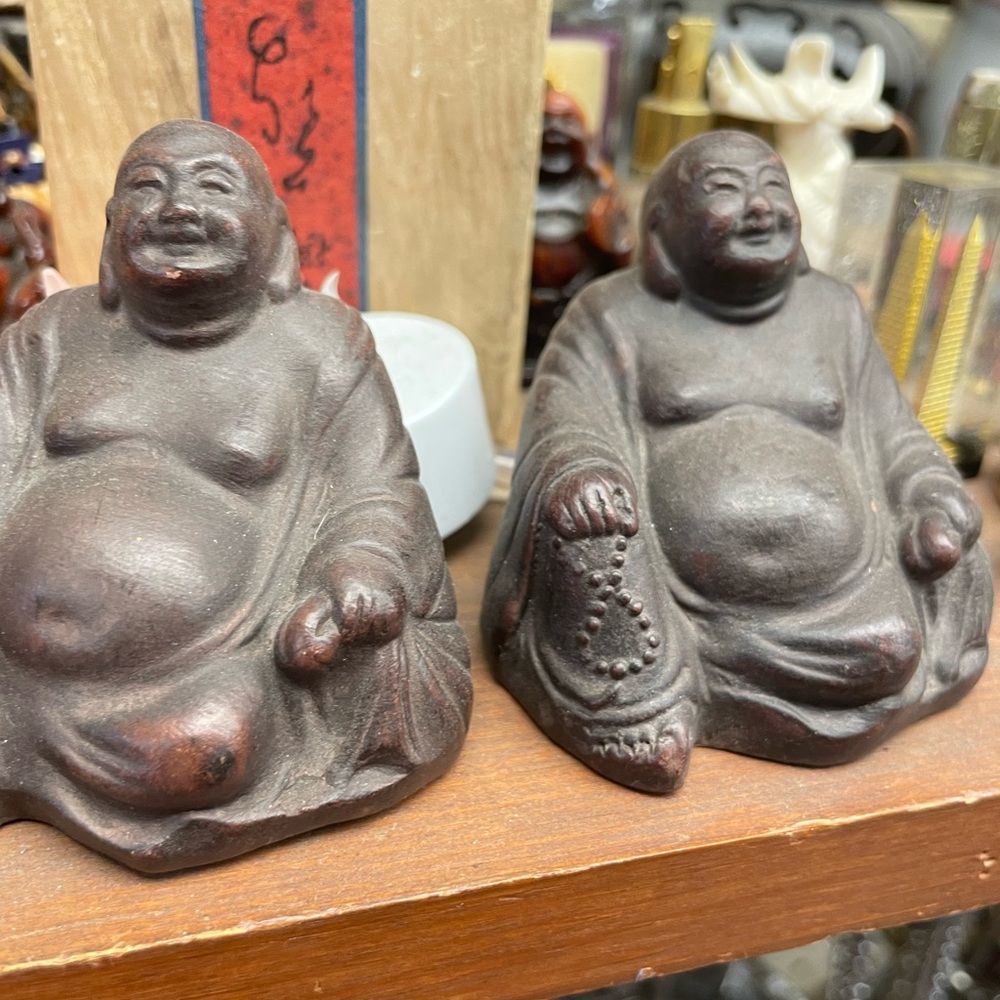 Antique Brown Laughing Buddha Figurines